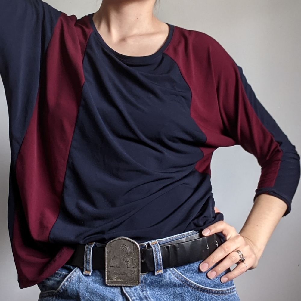 (2/$20) Drapey colour blocked shirt